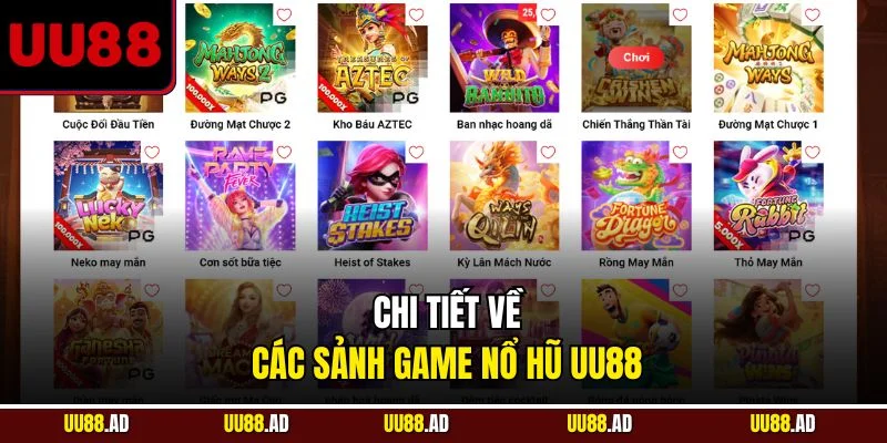 Chi tiết về các sảnh game nổ hũ UU88