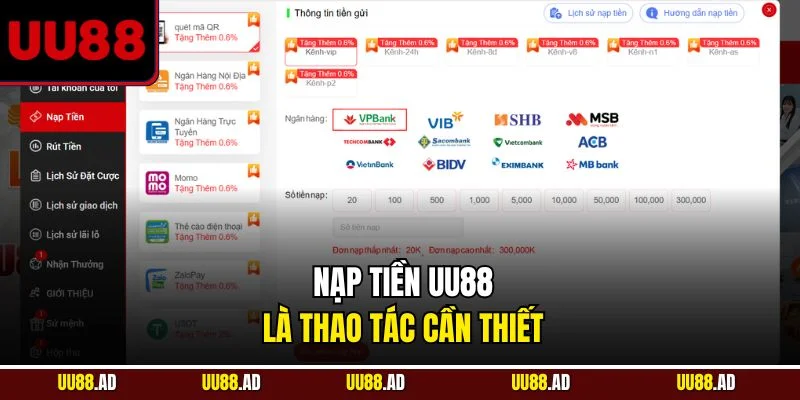 Nạp tiền UU88 là thao tác cần thiết