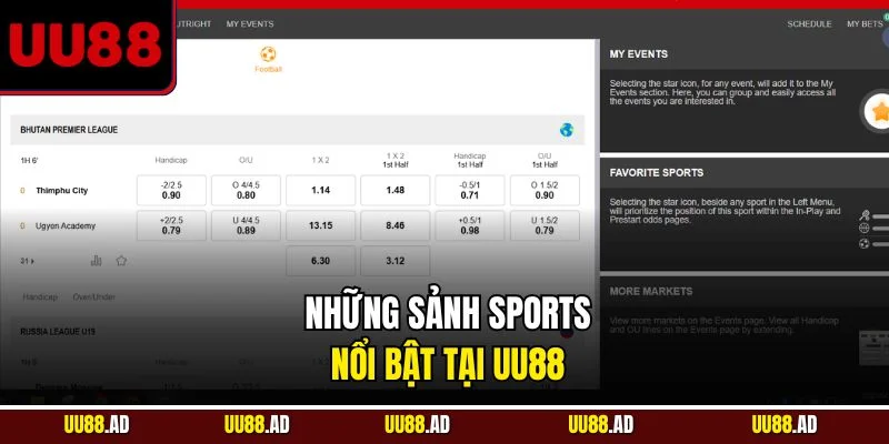 Những sảnh sports nổi bật tại UU88